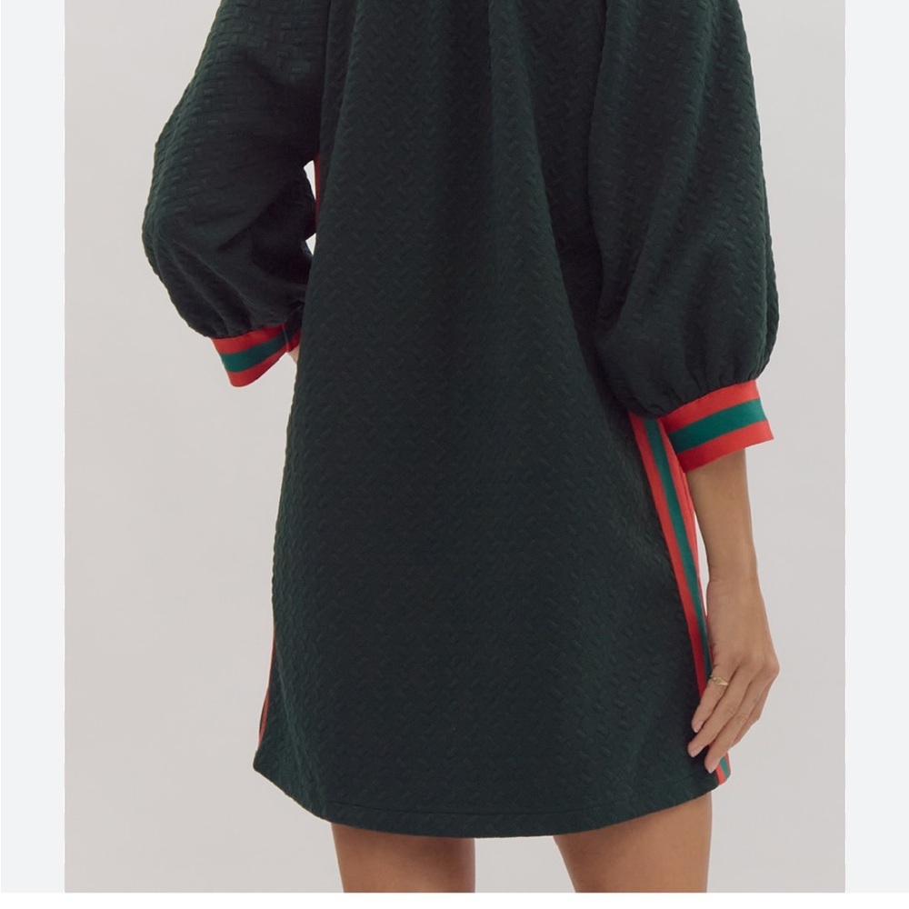 ENTRO Boutique Shift Tunic Mini Dress Textured Knit Christmas Holiday Medium - Picture 4 of 11